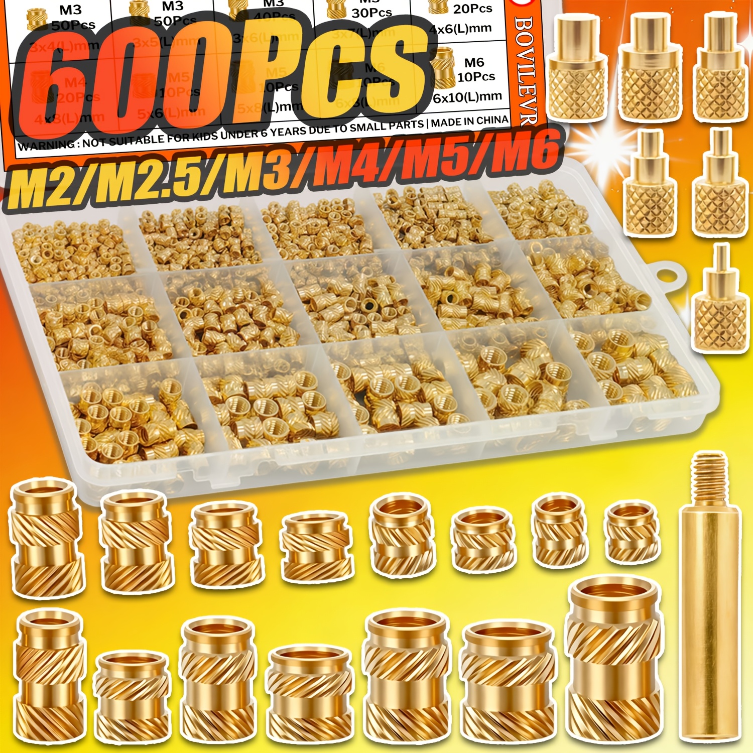 Woodworking Shops - 600Pcs M2-M6 Brass Threaded Inserts Knurled